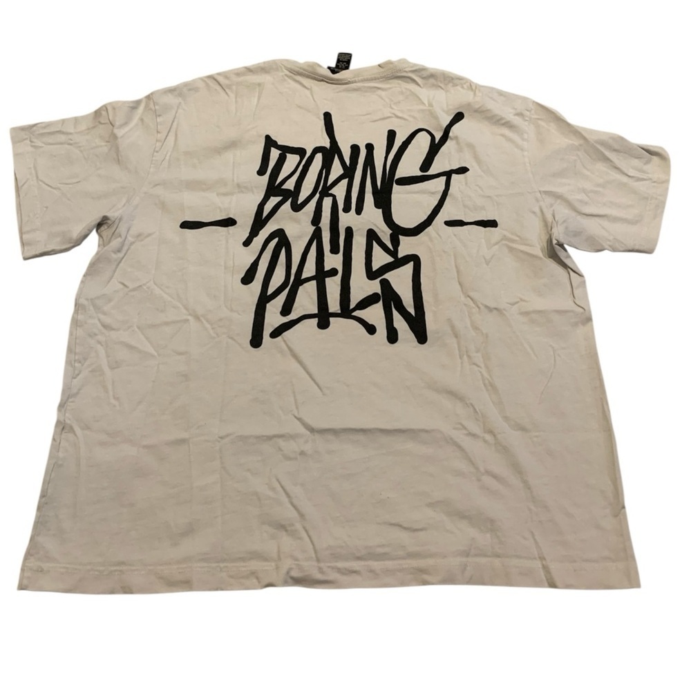 H&M Relaxed Fit "BORING PALS" Graffiti Graphic T-Shirt Cream/Off-White Men's XL